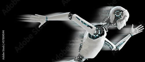 robot android men running with speed shawdow