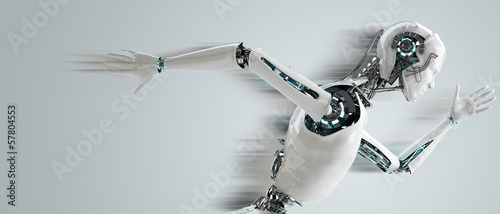 robot android men running with speed shawdow