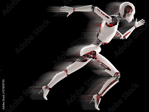 robot android women running with shadow speed