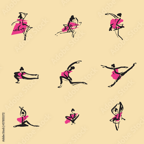 Fototapeta Naklejka Na Ścianę i Meble -  Ballet Chinese brush icon drawing