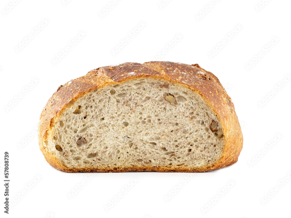 Bread from wheat flour, whole grain bread with walnuts.