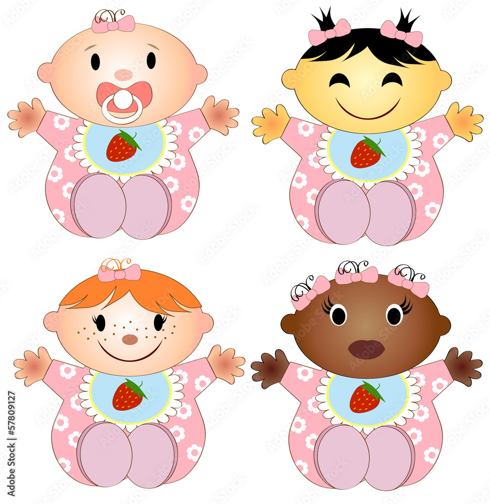 Vector Illustration 4 babies girl. Four children of the girl of Vector Illustration 4 babies girl. Four children of the girl of