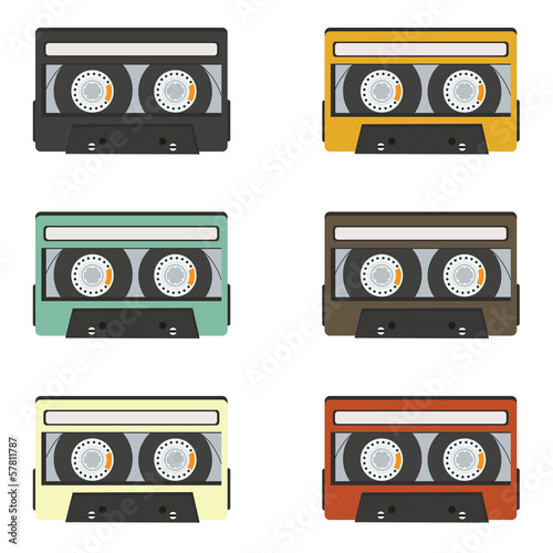 collection of retro audio tapes isolated on white background