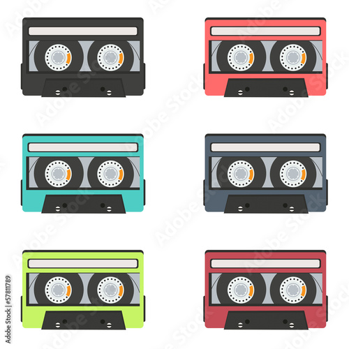 collection of retro audio tapes isolated on white background