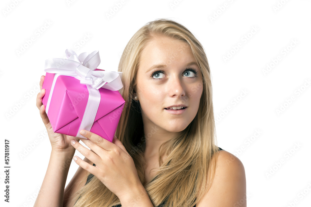 Blond girl with present Blond girl with present