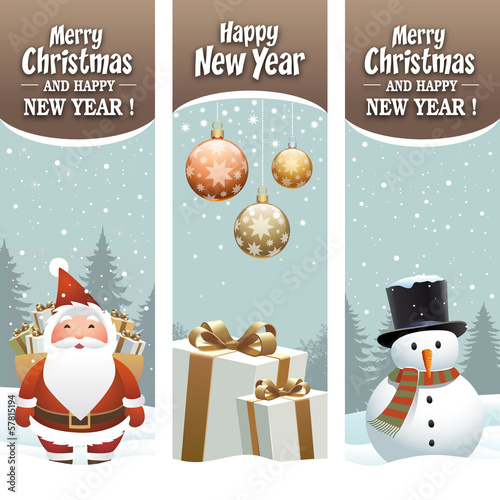 Merry christmas, happy new year, santa claus, gift, snowman