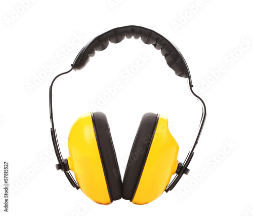 Yellow protective ear muffs.