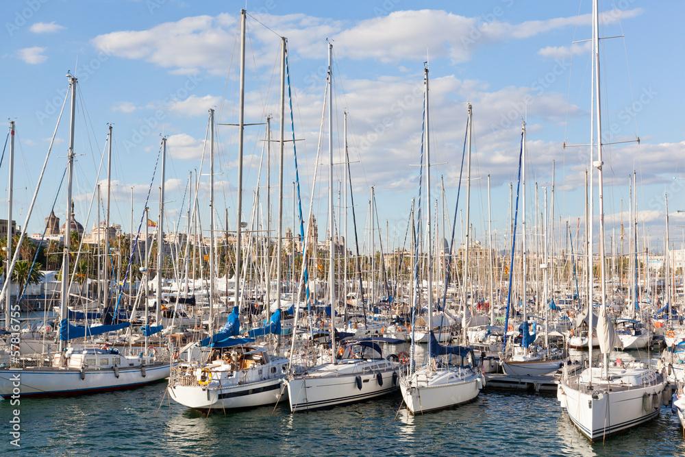 Set of yachts in a marine in the port of Barcelona, Spain