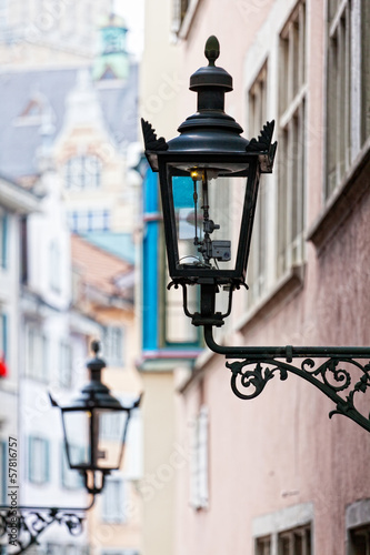 Decorative lamp on a house wall, Zurich, Switzerland