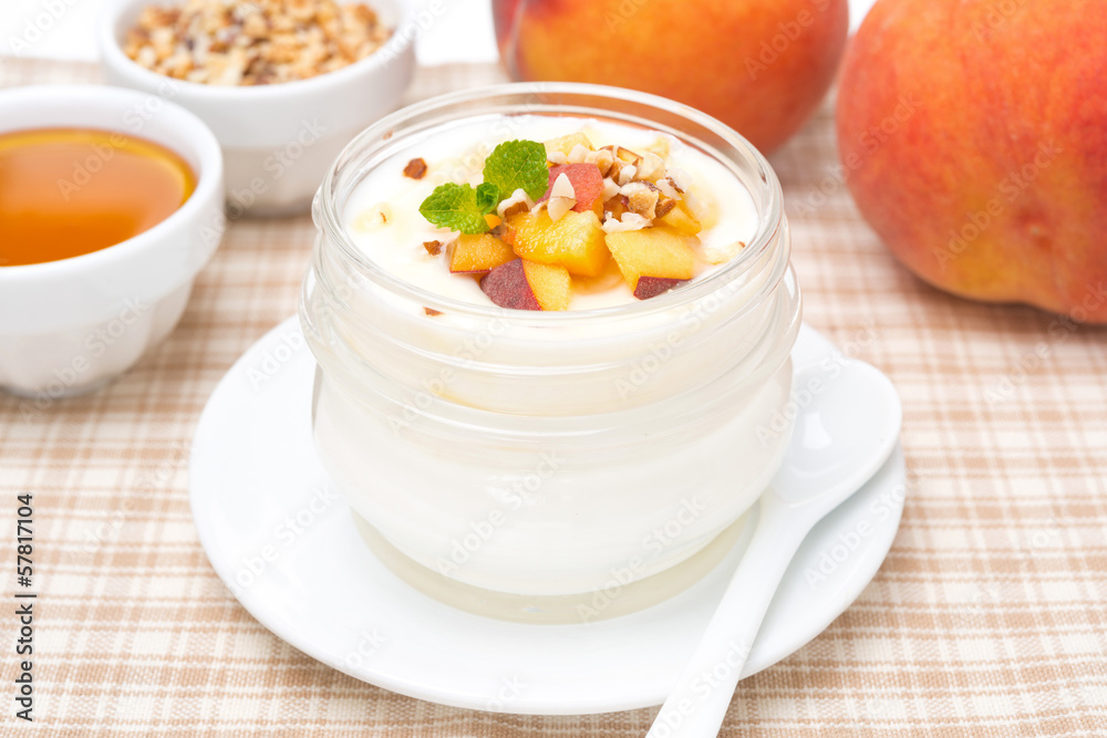 homemade yogurt with honey, peaches and nuts homemade yogurt with honey, peaches and nuts
