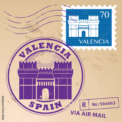 Grunge rubber stamp set with words Valencia, Spain