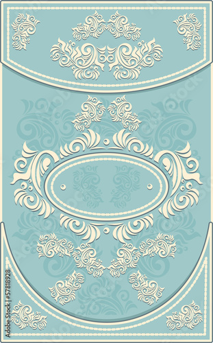Vintage Frame or label with Floral background in blue