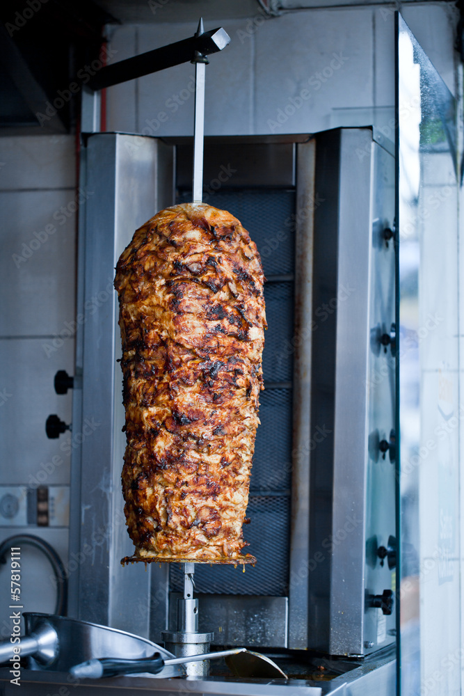 Kebab on it's special bbq cooking tray