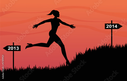 silhouette femminile che corre verso il nuovo anno