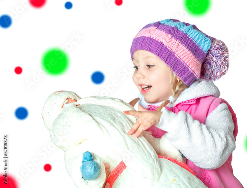 portrait of a little girl holding santa claus, christmas,