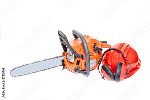 mechanical gasoline powered chainsaw with protective gear