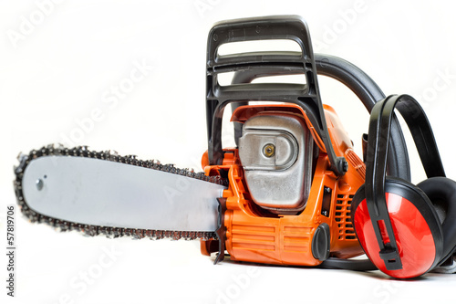 mechanical gasoline powered chainsaw with protective gear