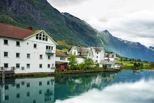 Houses in rural town Olden in Norway