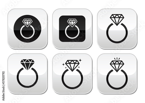 Diamond engagement ring vector buttons set