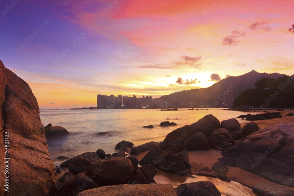 Sunset with sea stones in Hong Kong Sunset with sea stones in Hong Kong