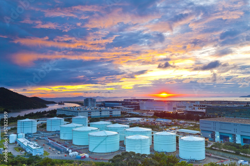 Photography Oil tanks at sunset in Hong Kong