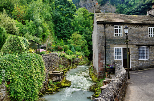 River and cottage in Castleton,Derbyshire photo