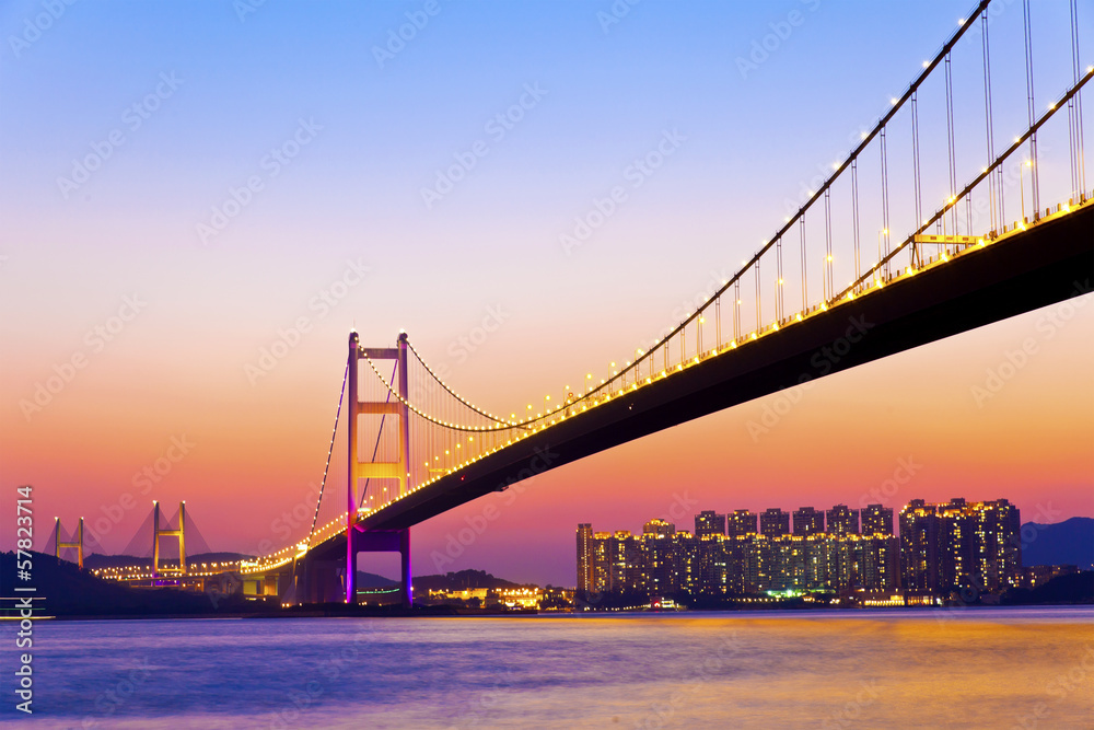 Modern bridge at sunset time