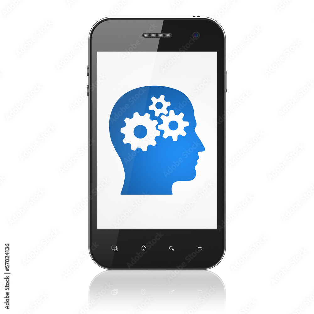 Education concept: Head With Gears on smartphone Education concept: Head With Gears on smartphone