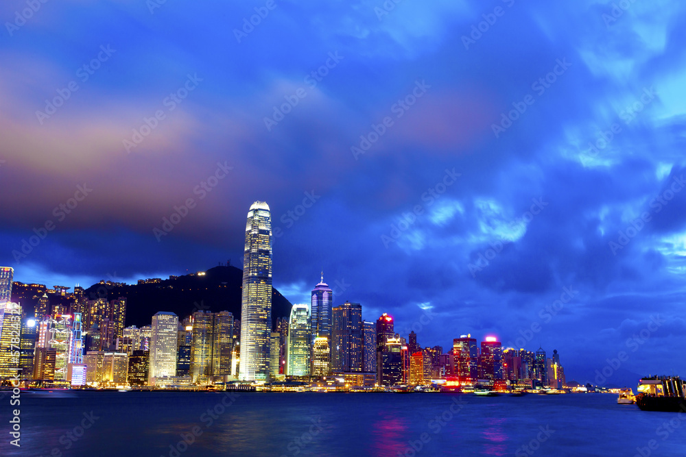 Beautiful Hong Kong harbor at night