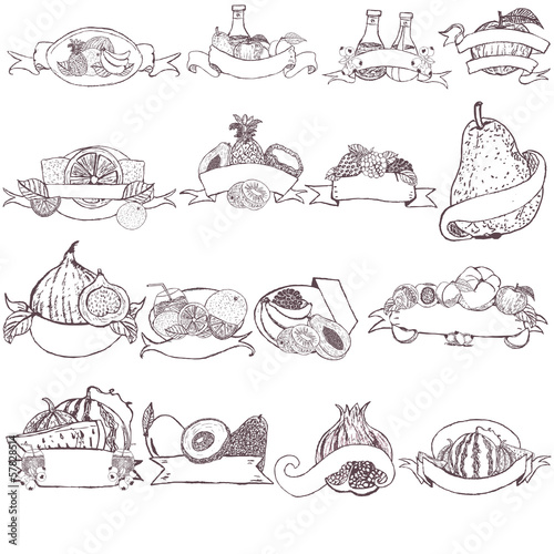 Wallpaper Mural fruit sketches with ribbon banners Torontodigital.ca