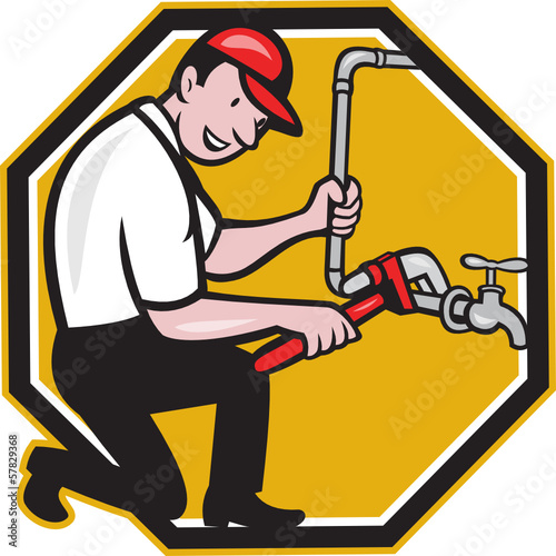 Plumber Repair Faucet Tap Cartoon
