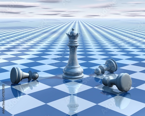 Fotomurale abstract surreal background with blue chess and chessboard