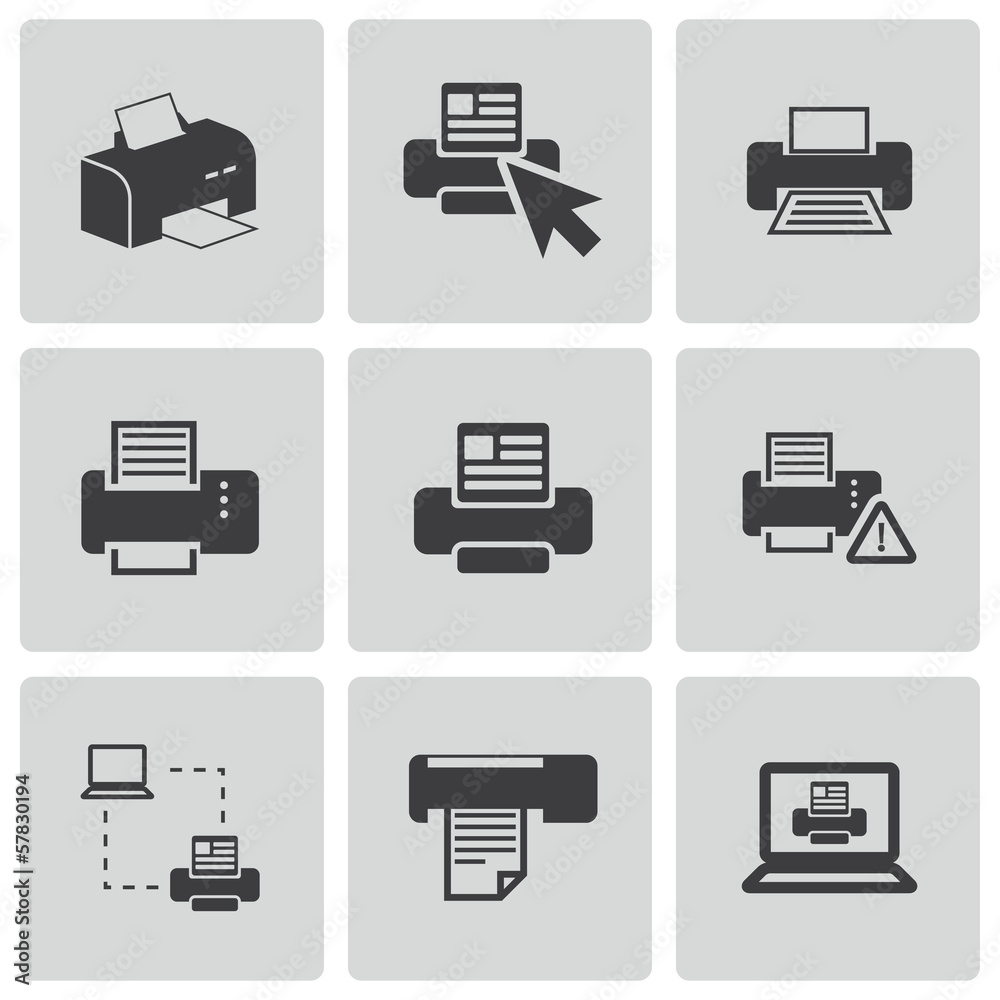 Vector balck printer icons set Vector balck printer icons set
