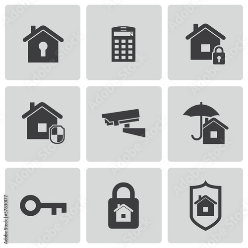 Vector black home security icons set