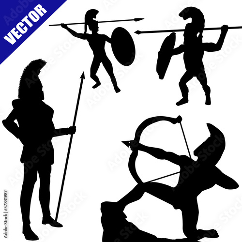 Set of spartan hoplite silhouettes
