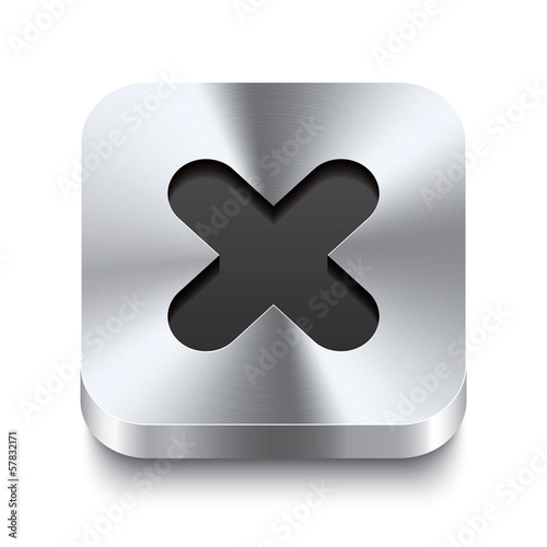 Square metal button perspektive - cancel icon