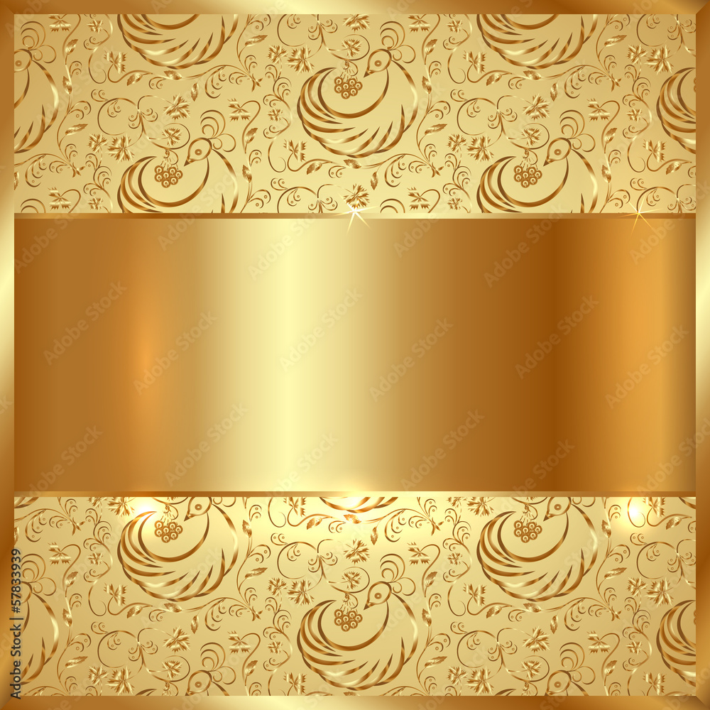 golden metal plate with ethnic ornamental background