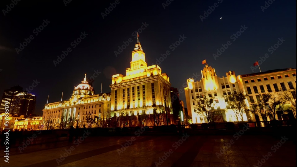 old-fashion architecture in Shanghai Bund at night,China old-fashion architecture in Shanghai Bund at night,China