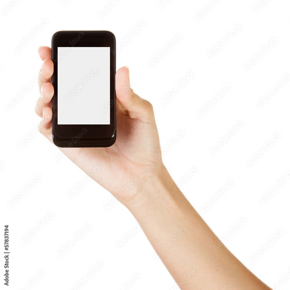 Hand holding smart phone isolated on white background Hand holding smart phone isolated on white background
