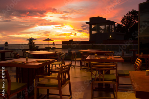 Dining tables in twilight sunset