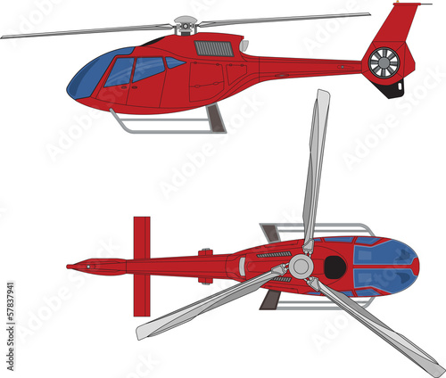 isolated illustration of red helicopter. colored drawing, white background