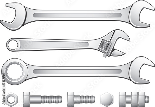 Fotografia Spanners Wrench, Nuts & Bolts