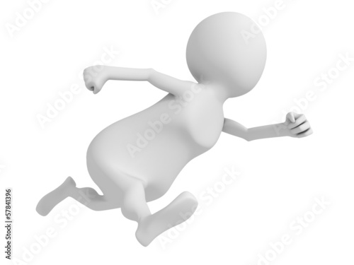 white 3d man fast running hurry up