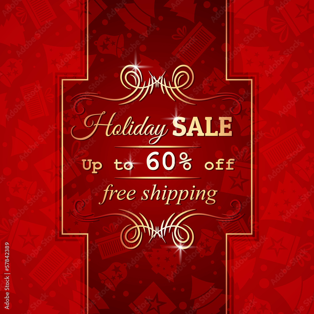 red christmas background and label with sale offer, vector red christmas background and label with sale offer, vector