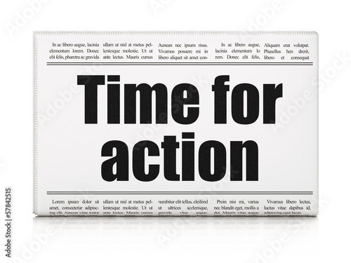 Timeline news concept: newspaper headline Time for Action