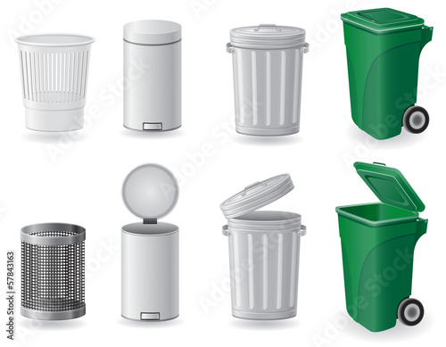 trash can and dustbin set icons vector illustration photo
