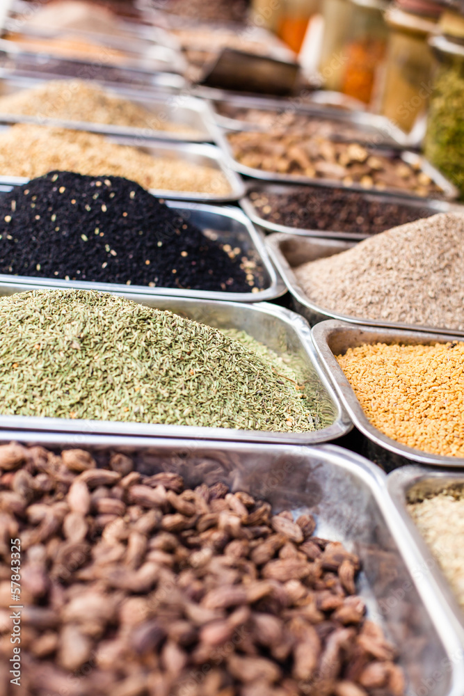 Traditional spices market in India. Traditional spices market in India.