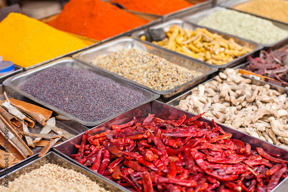 Traditional spices market in India.