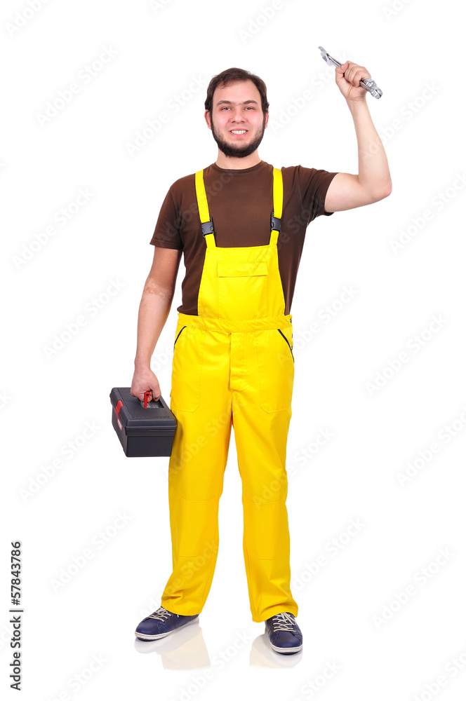 builder holding wrench and box builder holding wrench and box