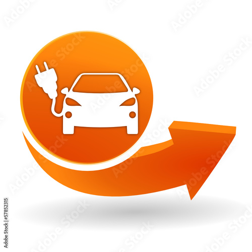 voiture électrique sur bouton web orange